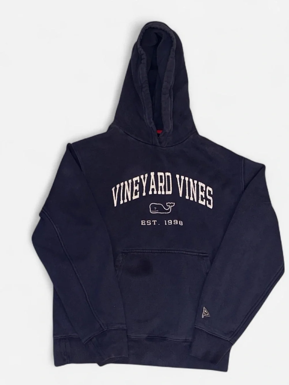 Vineyard Vines Navy Logo Hoodie With slight discoloration by pockets